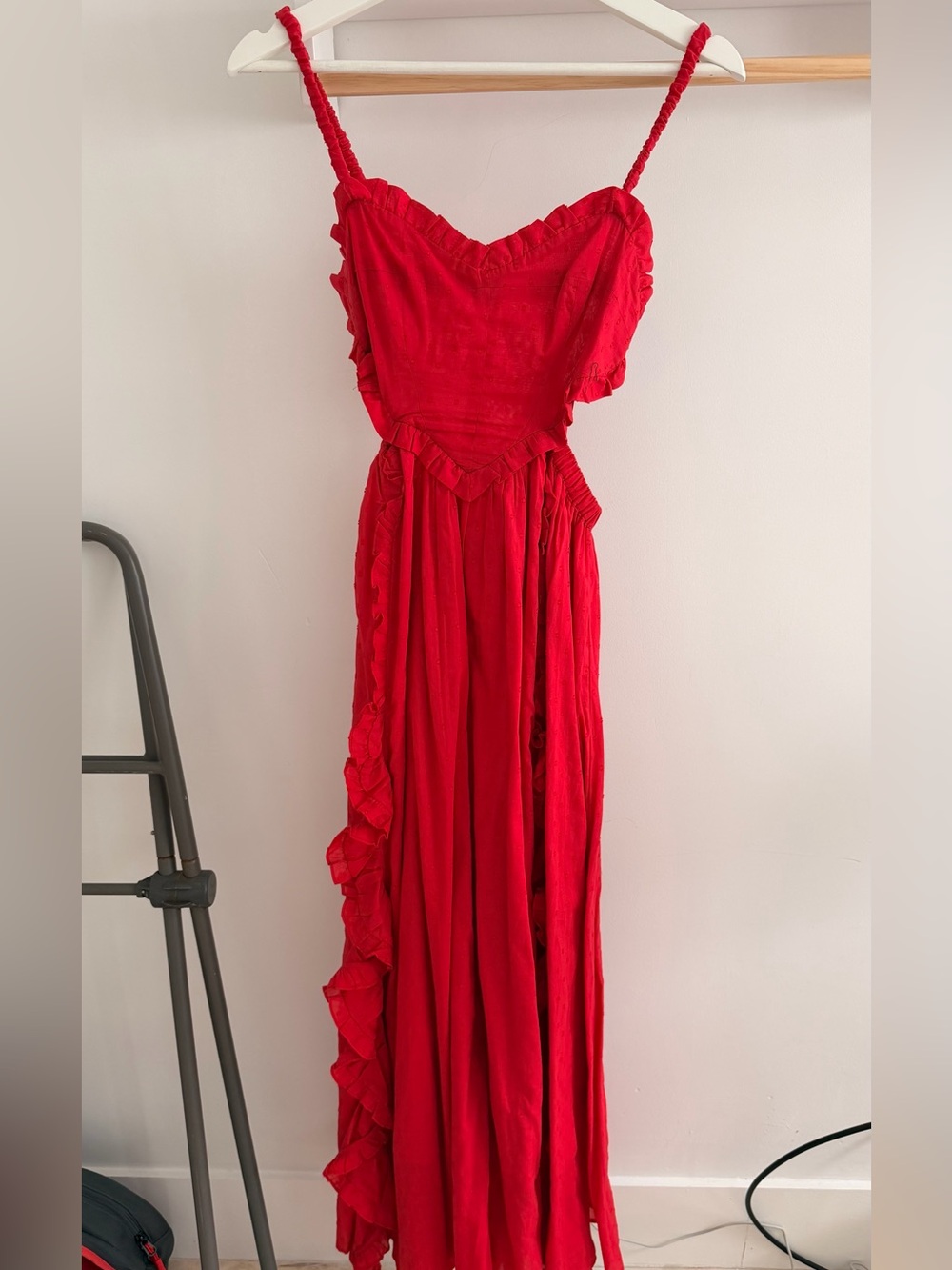 FARM Rio Red Ruffled Maxi Dress with Braided Straps - Picture 4 of 8